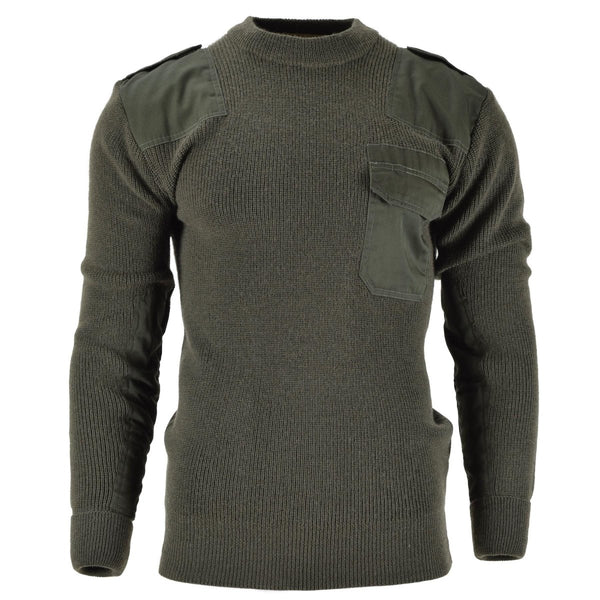 Mil-Tec brand Men Sweater German pullover Commando Jumper Olive OD Wool chest pocket casual wear sweater