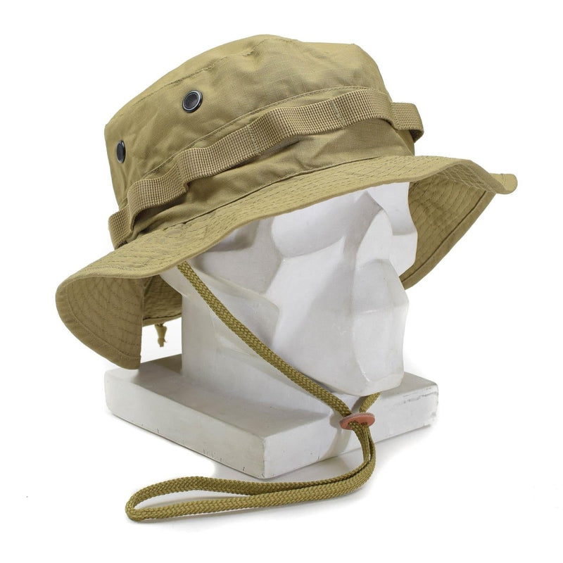 Mil-Tec Brand Military style coyote boonie hat ripstop lightweight camping cap adjustable chin drawstring foldable breathable