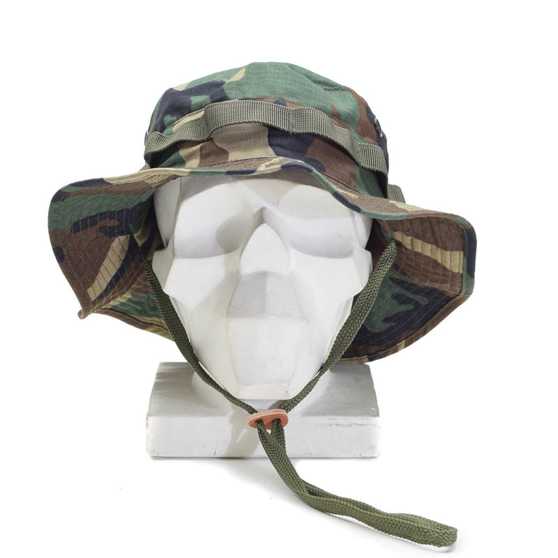 Mil-Tec Brand Military style woodland lightweight boonie hat ripstop army cap chin strap