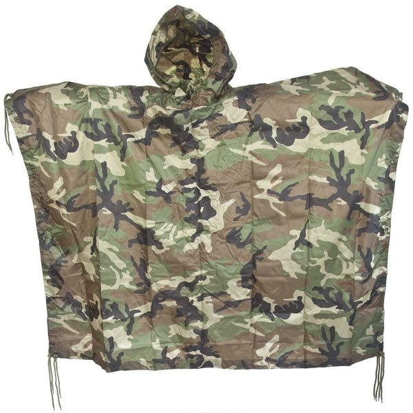 MIL-TEC Brand Poncho army style waterproof rain RipStop cape military Woodland unisex hood