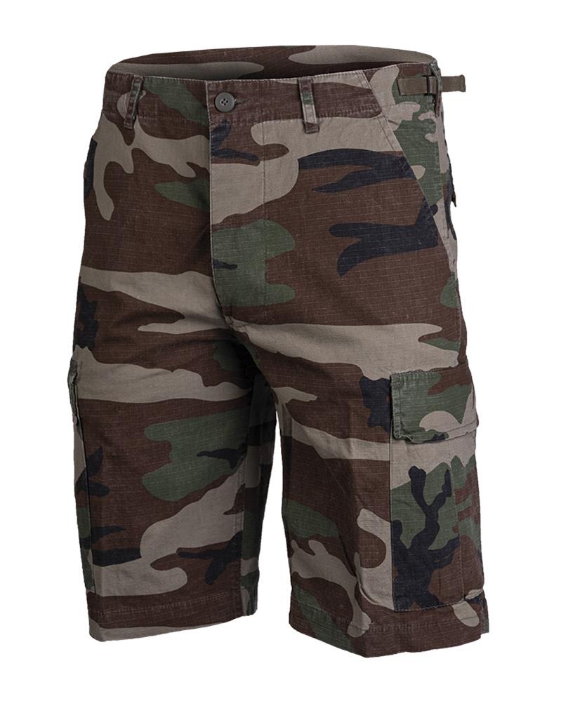 Mil-Tec Brand U.S. Army style prewashed woodland camo lightweight durable ripstop shorts stylish cargo shorts