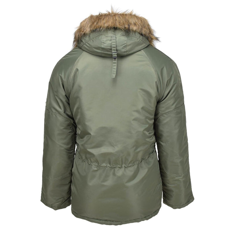 MIL-TEC Brand U.S. Military style aviator parka N3B faux fur hooded olive reinforced elbows