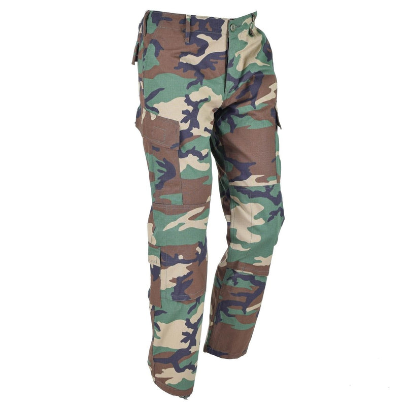 Mil-Tec Brand U.S Military style woodland camouflage ripstop soldiers BDU comfortable functional cargo pants reinforced knees