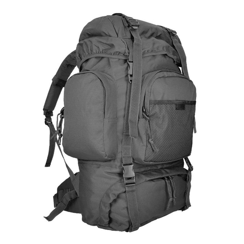 MIL-TEC COMMANDO rucksack durable 55L waterproof cover trekking backpack black cord stopper aluminum frame mesh pocket