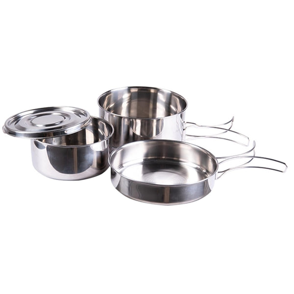 MIL-TEC lightweight cooking set durable stainless steel 4 pieces cookware camping outdoor utensils