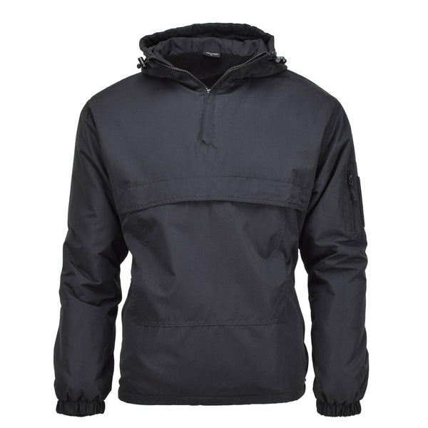 MIL-TEC German Army jacket combat windproof hooded fleece lined black big front pocket with hidden zipper polyester fleece