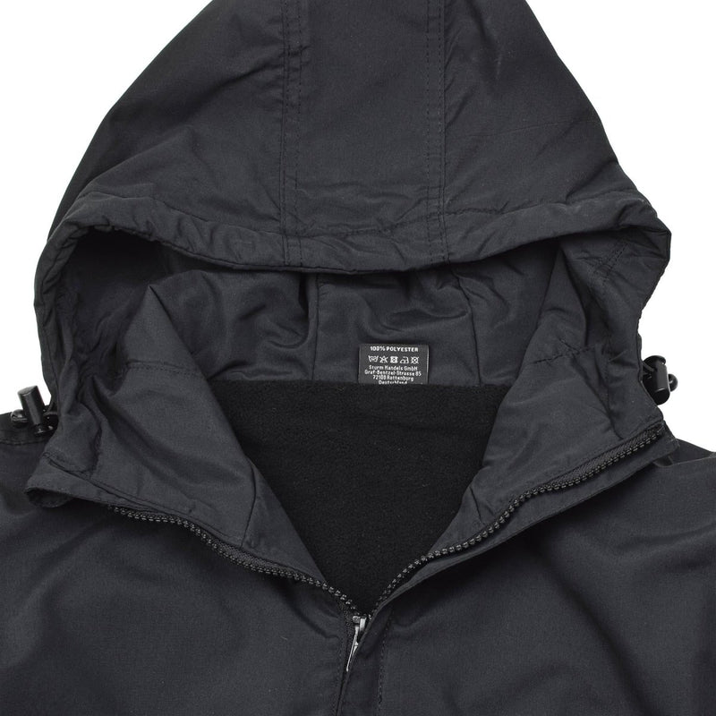 MIL-TEC German Military jacket combat windproof fleece lined black elasticated hood and hemline with cord stopper