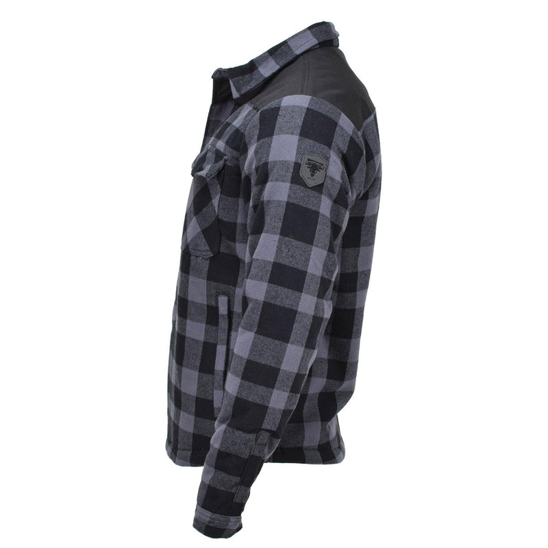 MIL-TEC German Military Lumberjack jacket plaid checkered warm black gray adjustable cuffs with snap buttons