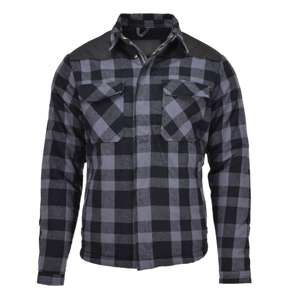 MIL-TEC German Military modern cut Lumberjack style warm jacket plaid checkered black gray chest pockets
