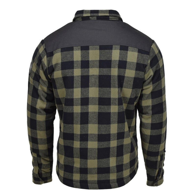 MIL-TEC German Military Lumberjack jacket plaid checkered warm black olive shoulder reinforcements made of Cordura material