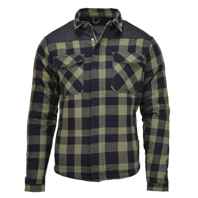 MIL-TEC German Military Lumberjack style warm jacket plaid modern cut checkered warm  cold weather shirts black olive
