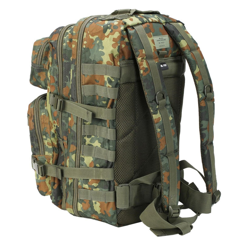 MIL-TEC U.S. Assault trekking rucksack large 36L backpack flecktarn camouflage daypack bag shoulder straps and hip belt
