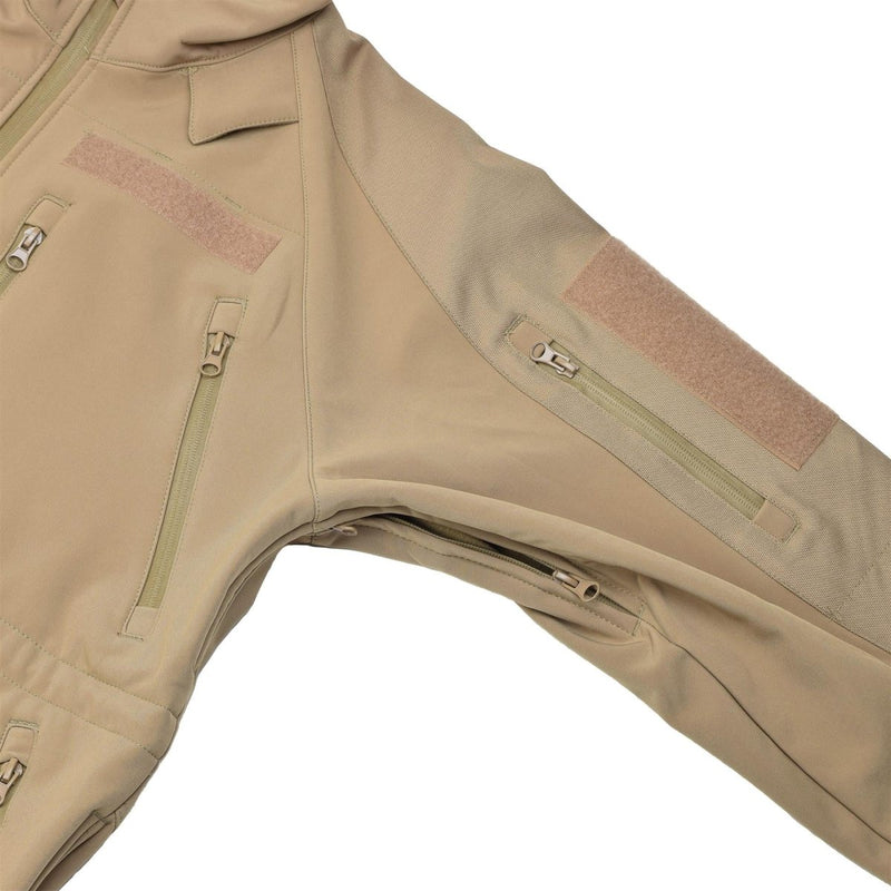 MIL-TEC windproof hiking jacket soft shell stormproof zips fleece liner Coyote under arm ventilation