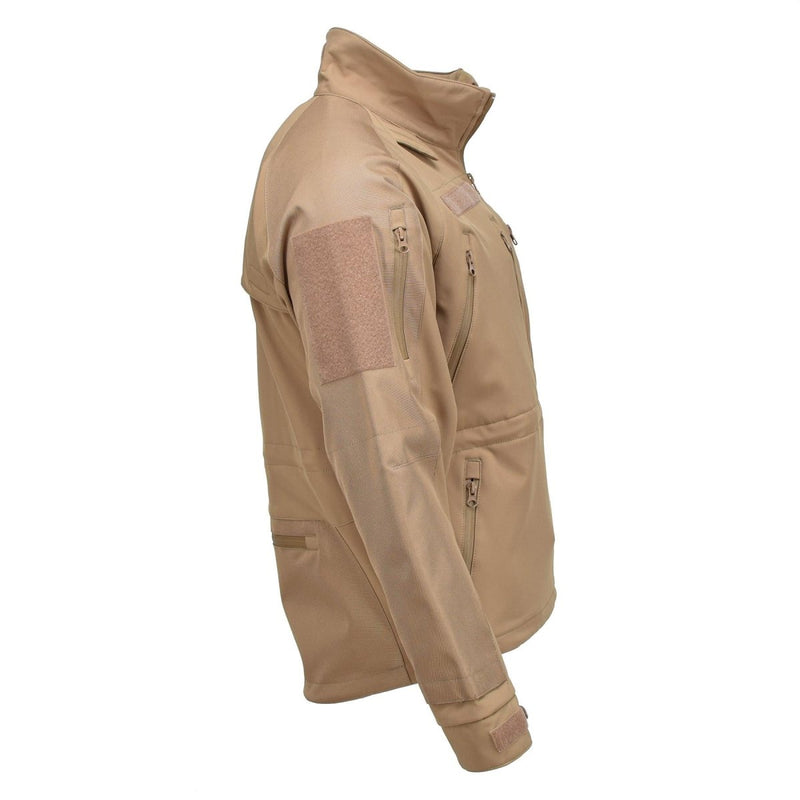 MIL-TEC windproof hiking jacket soft shell stormproof zips fleece liner Coyote chin guard reinforced sleeve