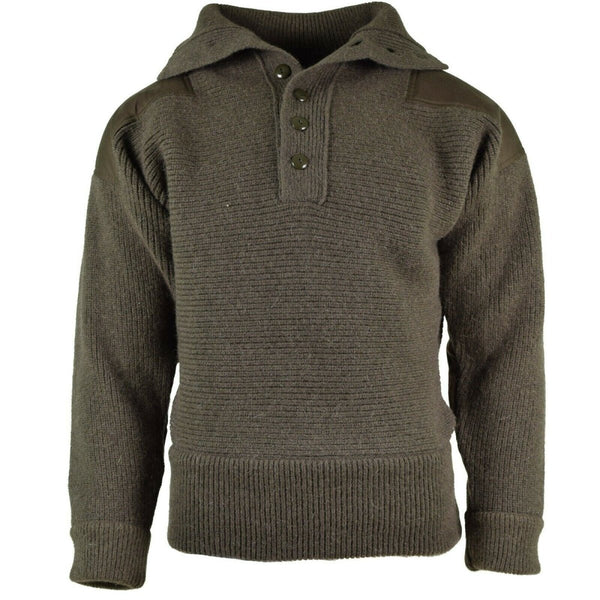 Original Austrian Army Alpine Pullover Knit sweater Olive OD Wool interlock knit quarter-buttons