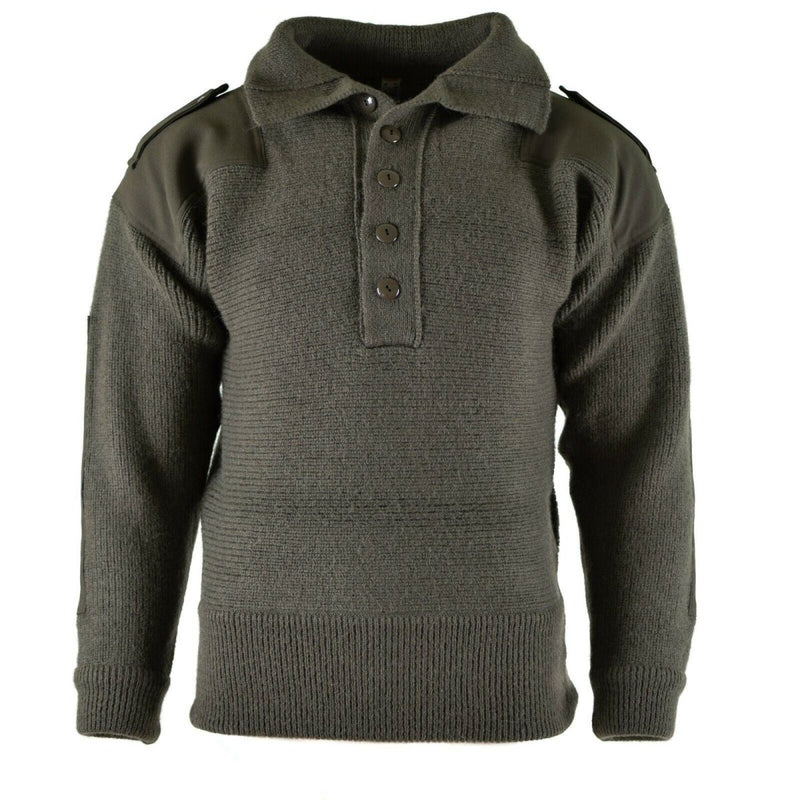 Original Austrian Army Alpine Pullover Knit sweater Olive OD Wool high neck quarter-buttons