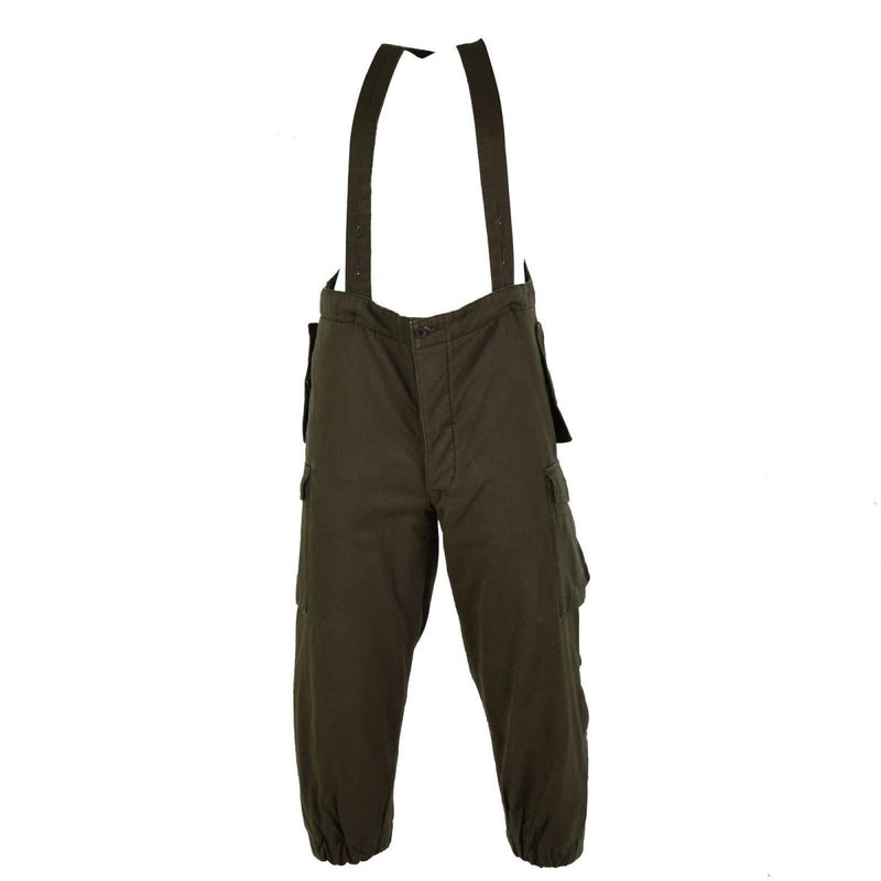 Original Austrian army combat pants bib military olive OD overall w braces suspenders pocket closures elasticated bottoms