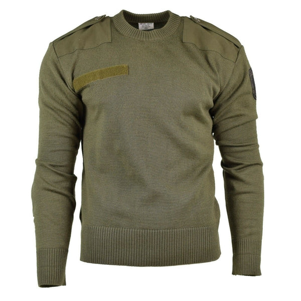 Original Austrian army pullover Jumper commando Olive OD wool sweater interlock knit reinforced elbows and shoulders