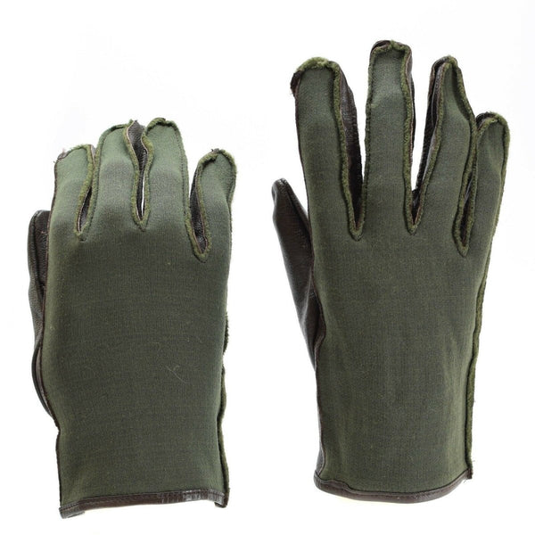 Original Belgian vintage army combat flight gloves WWII style nylon leather Olive