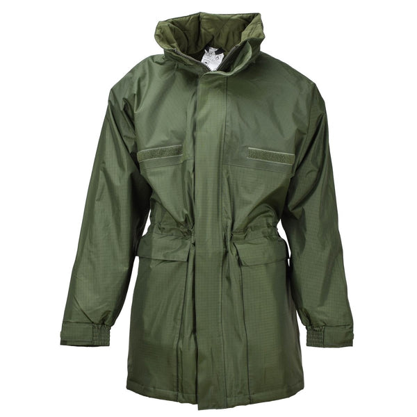 Belgian military rain long jacket with liner olive waterproof field adjustable waist PU coating adjustable waist