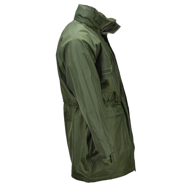 Original Belgian military rain long jacket with liner olive waterproof field hood in collar