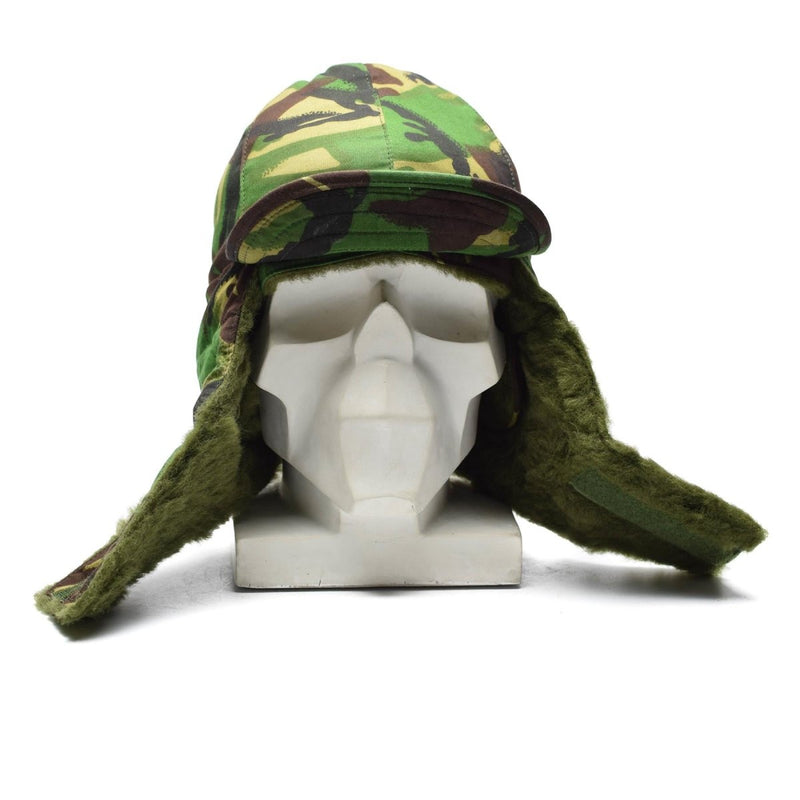 Original British army forces winter hat faux fux folding ears DPM woodland camouflage ear flaps