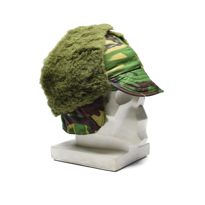 Original British army forces winter hat folding ears DPM woodland camouflage faux fur material