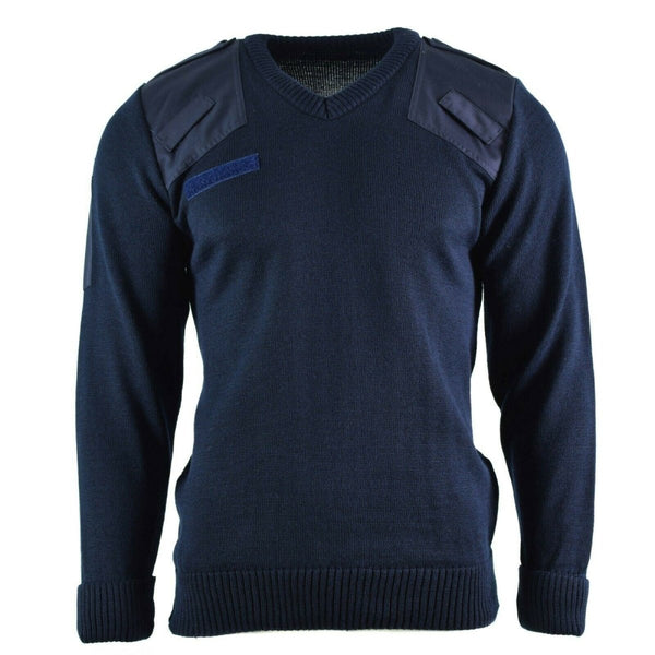 Original British army police pullover wool blend Commando Jumper blue V-neck sweater