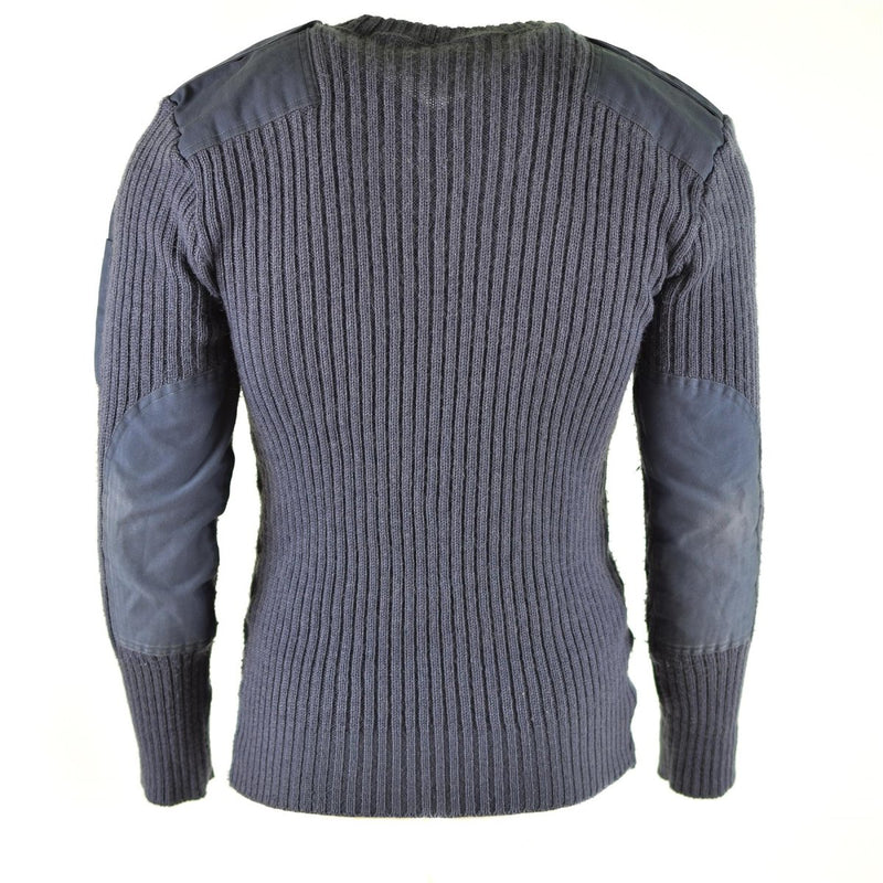 Original British army pullover Commando Jumper Blue gray sweater Wool V-Neck reinforced elbows and shoulder