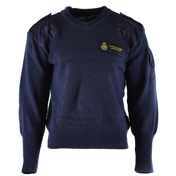 Original British defense service pullover Commando Jumper blue V-neck interlock knit long sleeve work wear sweater
