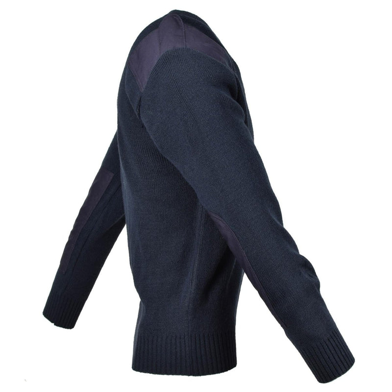Original British Ex-police service pullover Commando Jumper blue V-neck sweater rib knitted waist and cuffs