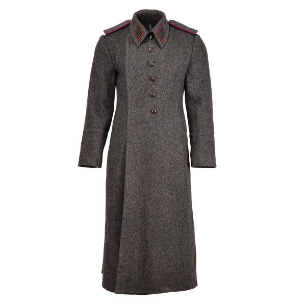 Original vintage Bulgarian Military gray coat wool overcoat heavy winter long shinel front flap is held with hooks