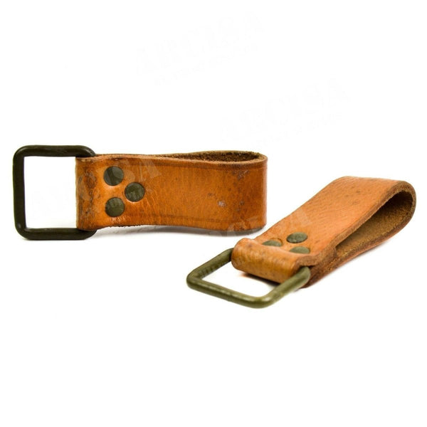 Original vintage CZ Czech army Brown genuine leather belt loop suspenders webbing
