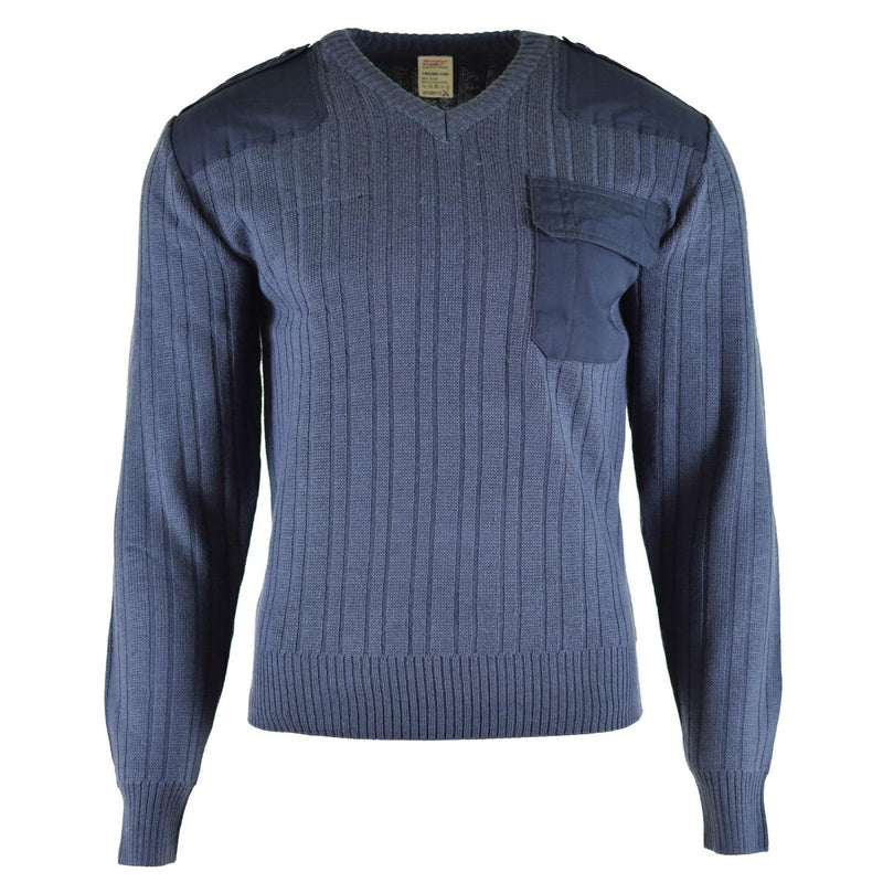 Original Czech army Sweater Jumper M97 Blue Wool V-neck military surplus chest pockets