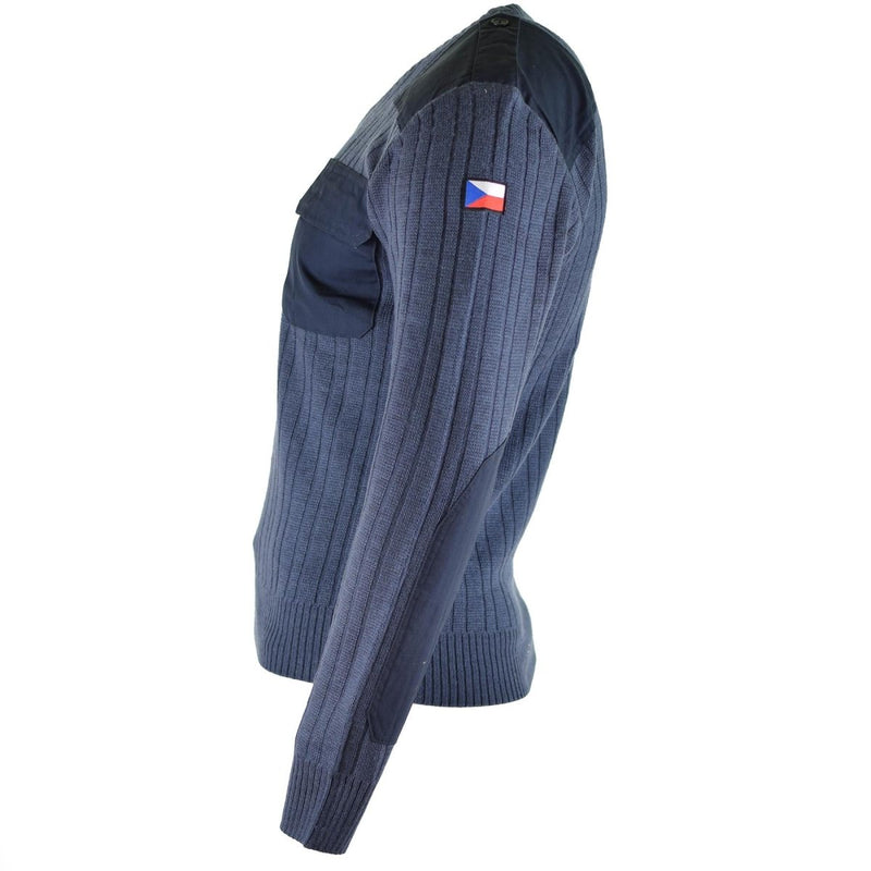 Czech army Sweater Jumper M97 Blue Wool V-neck military surplus long sleeve