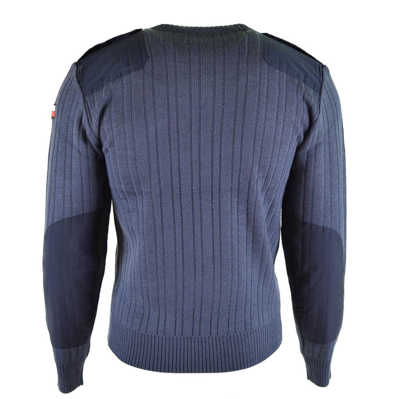 Original Czech army Sweater Jumper M97 Blue Wool V-neck military surplus reinforced elbows and shoulders