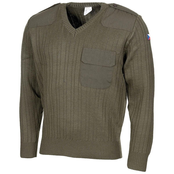 Original Czech army Sweater Jumper Olive Drab Wool V-neck military surplus chest pockets