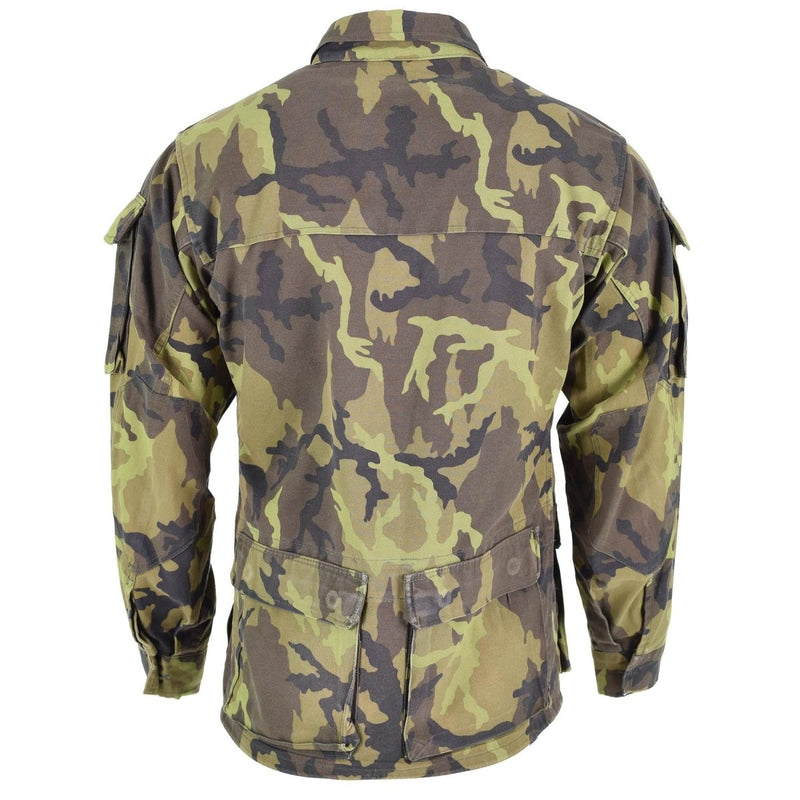 Vintage Czech army troops long sleeve field jacket leaf camouflage pattern parka military surplus reinforced elbows