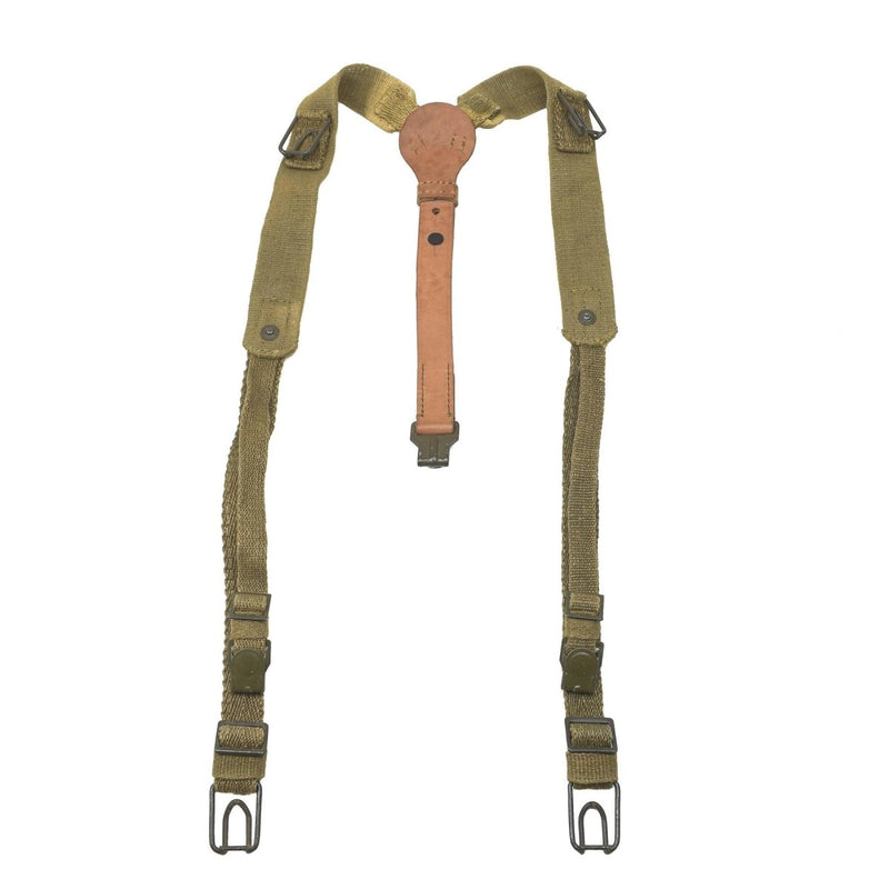 Original Czech Army Y-Strap canvas leather suspenders harness shoulder adjustable attachments hooks