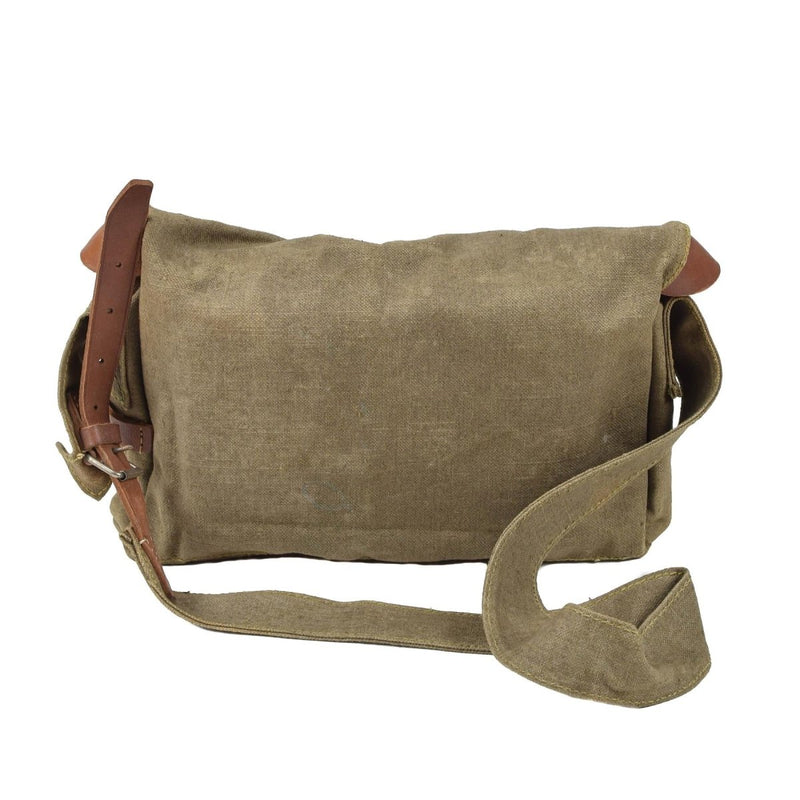 Czech military shoulder bag canvas utility bag leather straps vintage