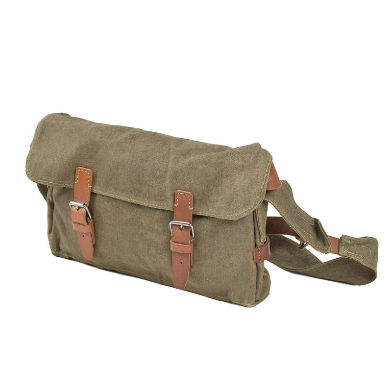 Czech military shoulder bag canvas utility bag leather straps vintage adjustable metal straps Brown