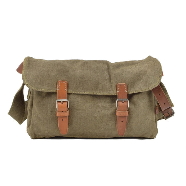 Original Czech military shoulder bag canvas utility bag adjustable shoulder leather straps vintage