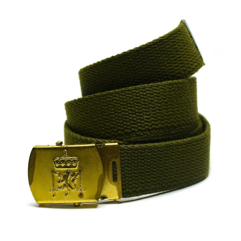 Original vintage Danish Army Olive green belt military canvas automatic buckle with Royal Danish insignia