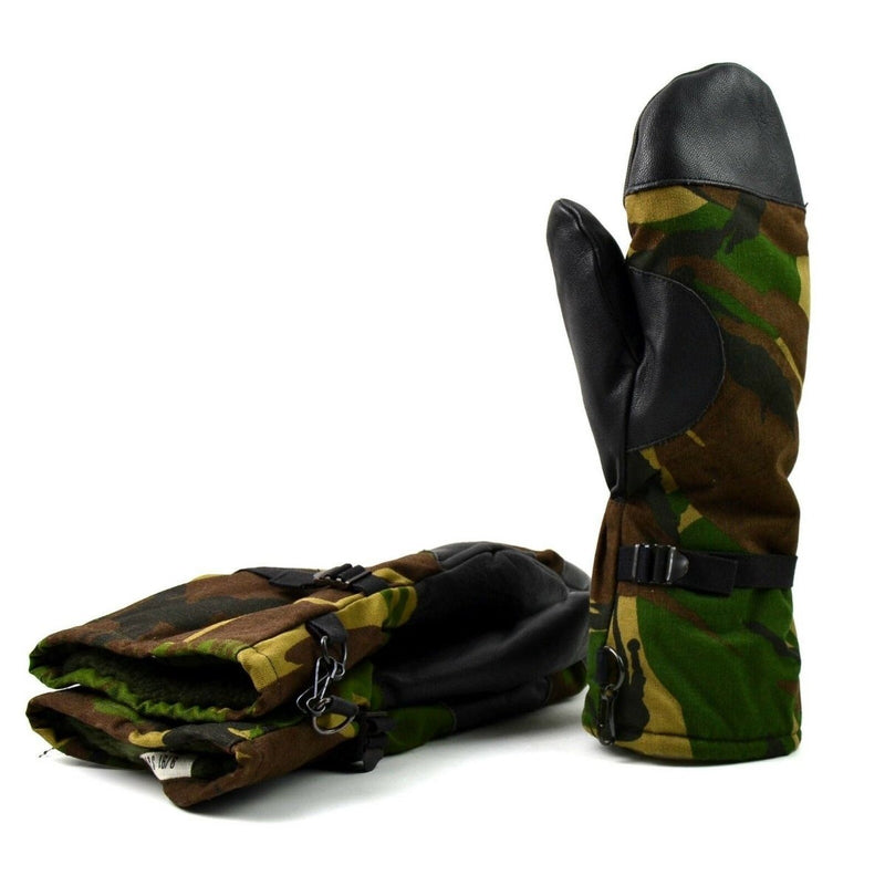 Original Dutch army DPM woodland camouflage mittens anti-slip leather grip Netherlands military gloves