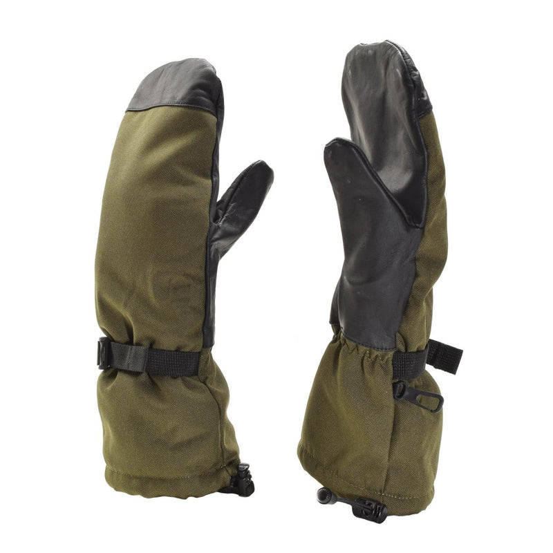 Original Dutch Military special forces winter mittens very warm waterproof olive leather palms drawstring on wrist