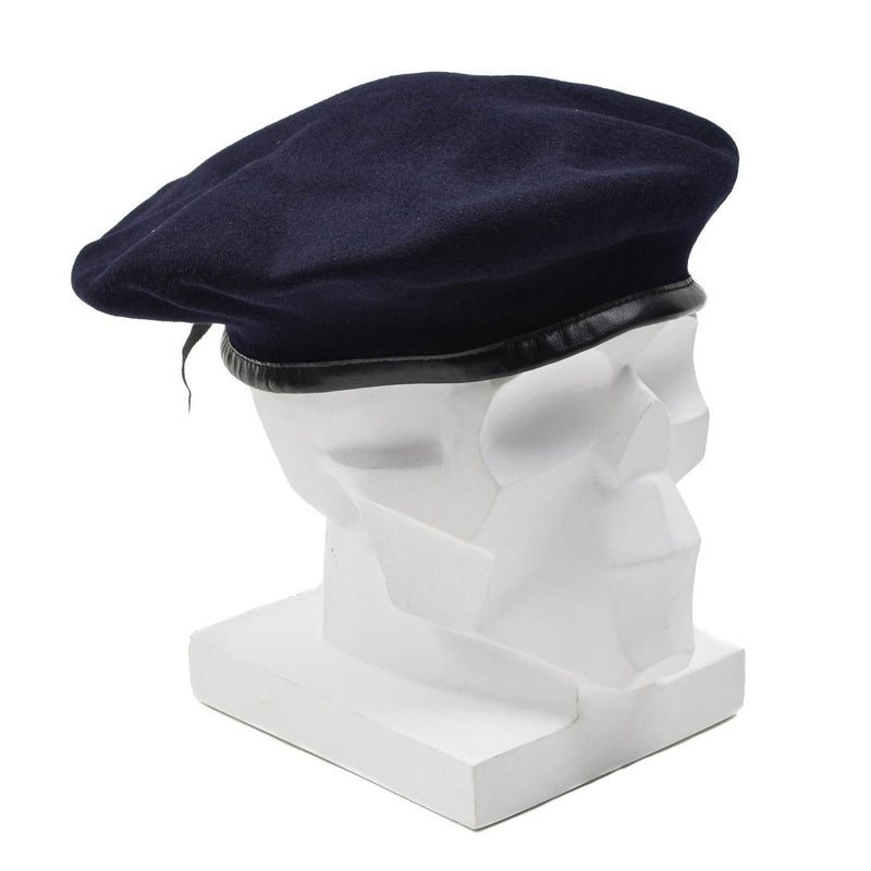 Vintage original French Army dark blue wool beret command lightweight cap ventilation eyelets