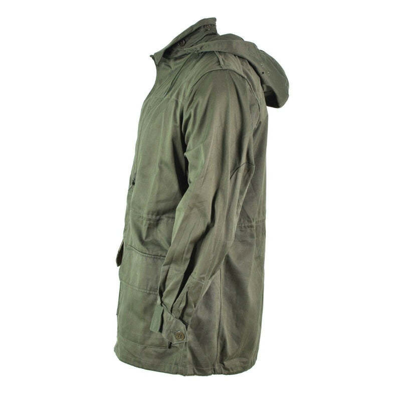 Original French army Olive OD jacket fatigue combat military hooded parka sateen