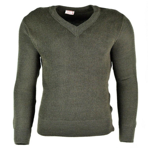 Original French army sweater pullover Jumper lightweight durable Chlorofibre V-neck wool interlock knit