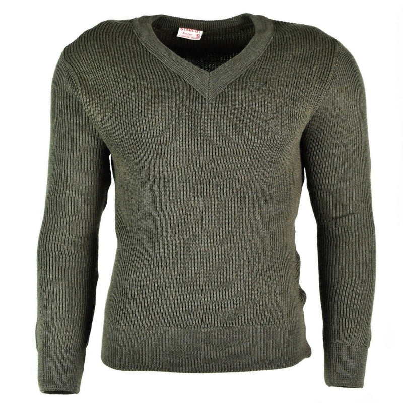 Original French army sweater pullover Jumper lightweight durable Chlorofibre V-neck wool interlock knit