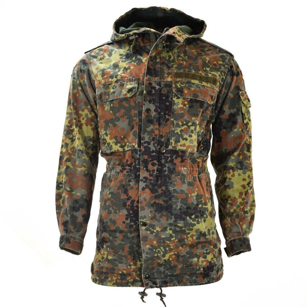 Original German army field jacket parka military issue Flecktarn camouflage with liner long sleeve adjustable hood
